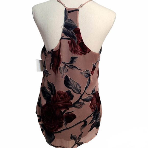 Lavander Brown Women's Velvet Burnout Floral Cami Tank Top Mauve Multi Size S - Picture 3 of 4